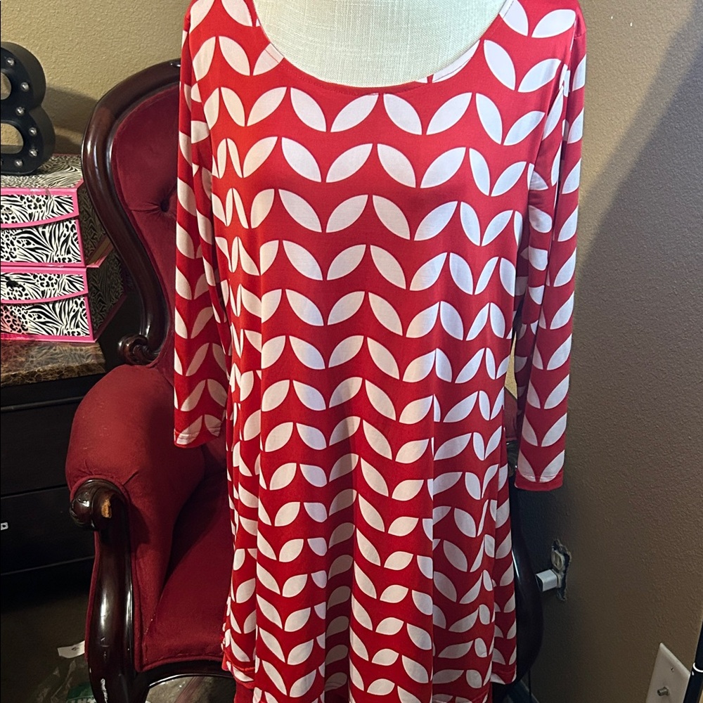 Red and White Patterned Women's Dress